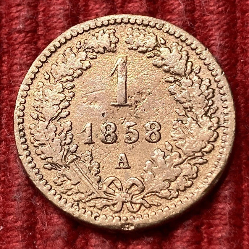 1 Kreuzer 1858 A | Österreich-Ungarn | Kaiser Franz Joseph I. | Kupfer | Historische Scheidemünze