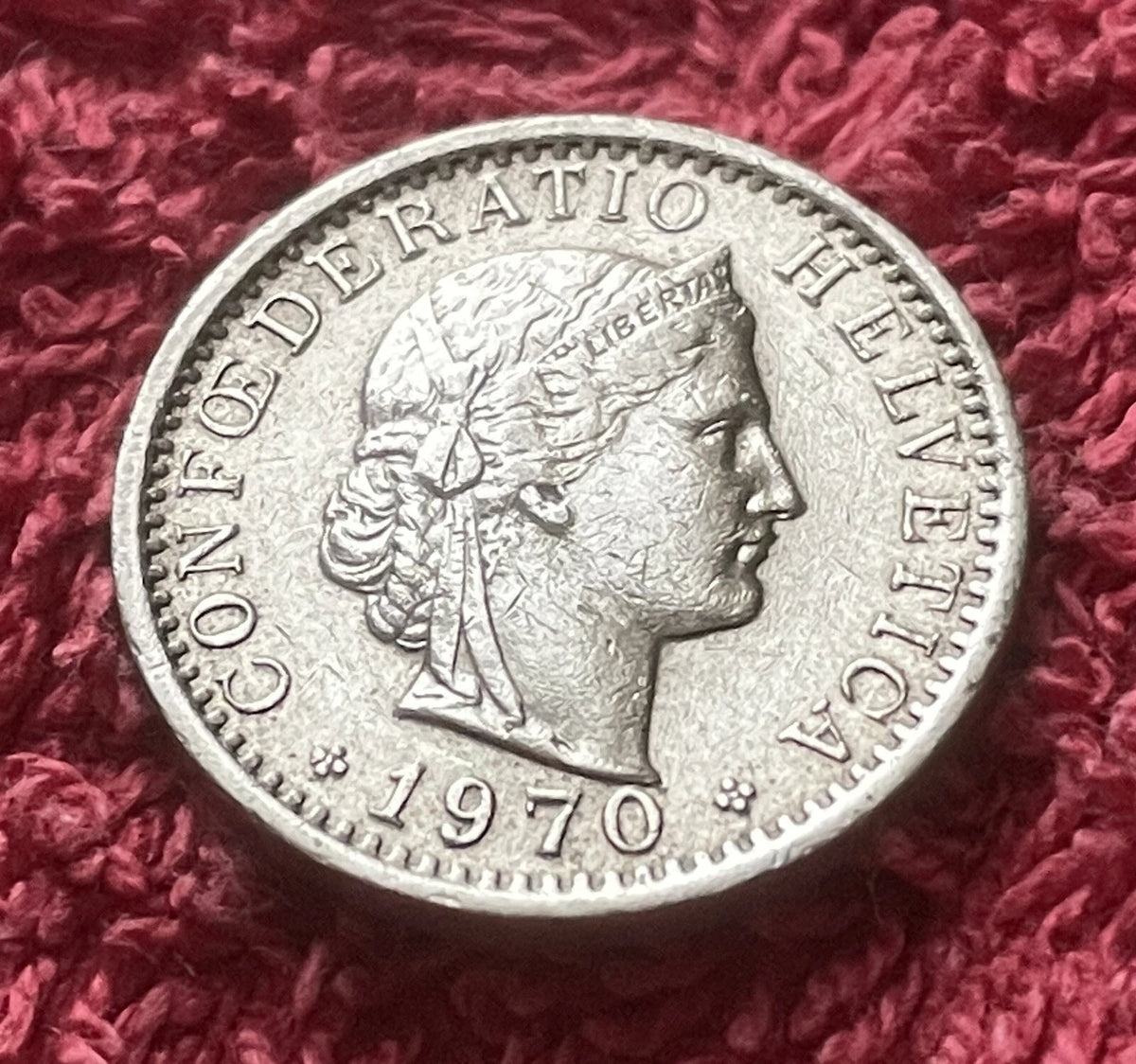 20 Rappen 1970 | Schweiz | Libertas & Eichenkranz | Kupfer-Nickel Münze | schön