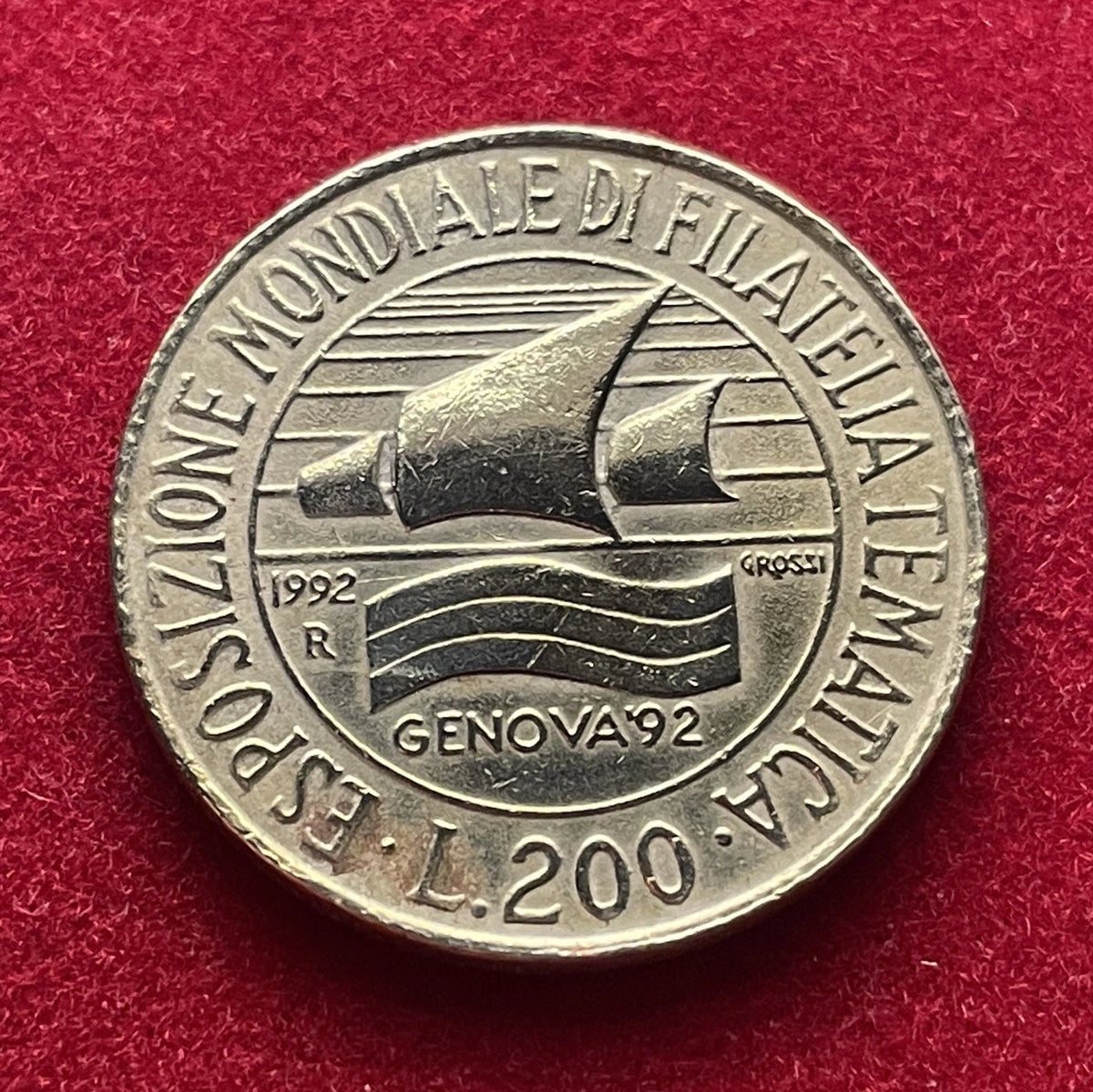 200 Lire 1992 | Italien | Briefmarkenausstellung Genua | Aluminiumbronze Münze | schön