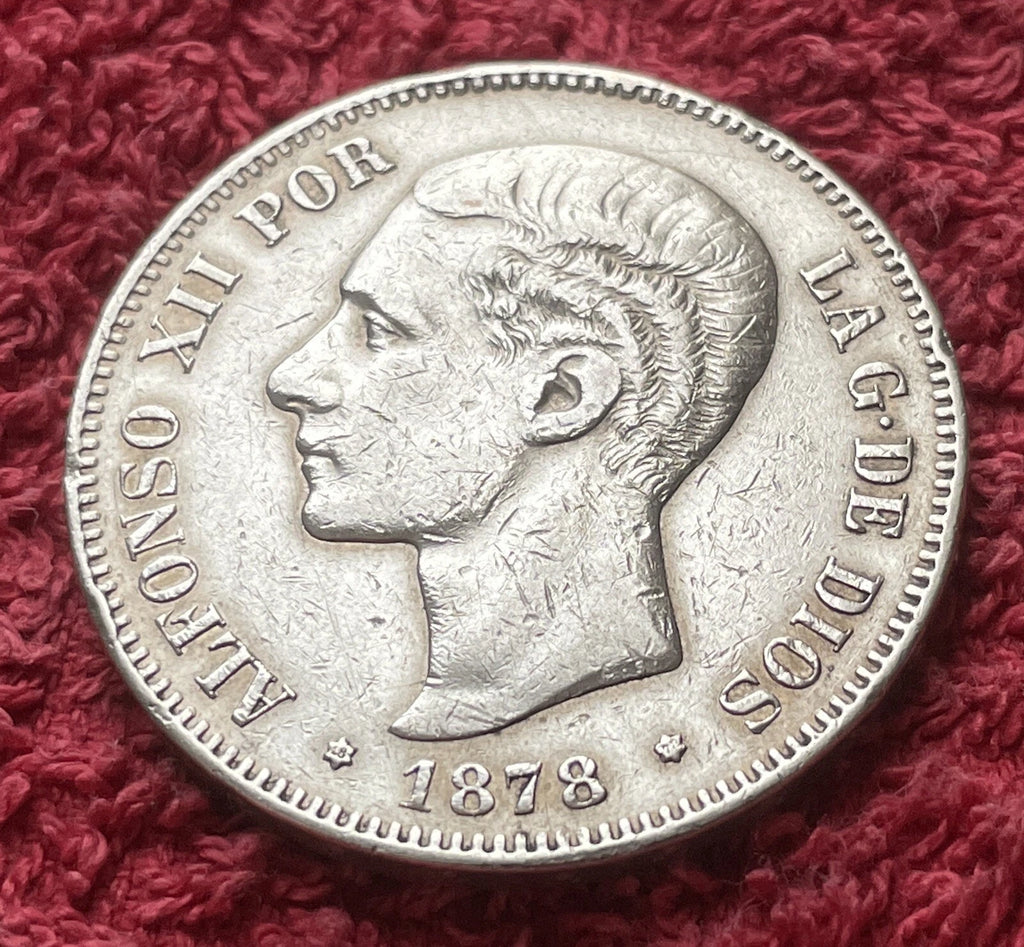 5 Peseten 1878 *78 Spanien – Alfonso XII – 900er Silber Münze