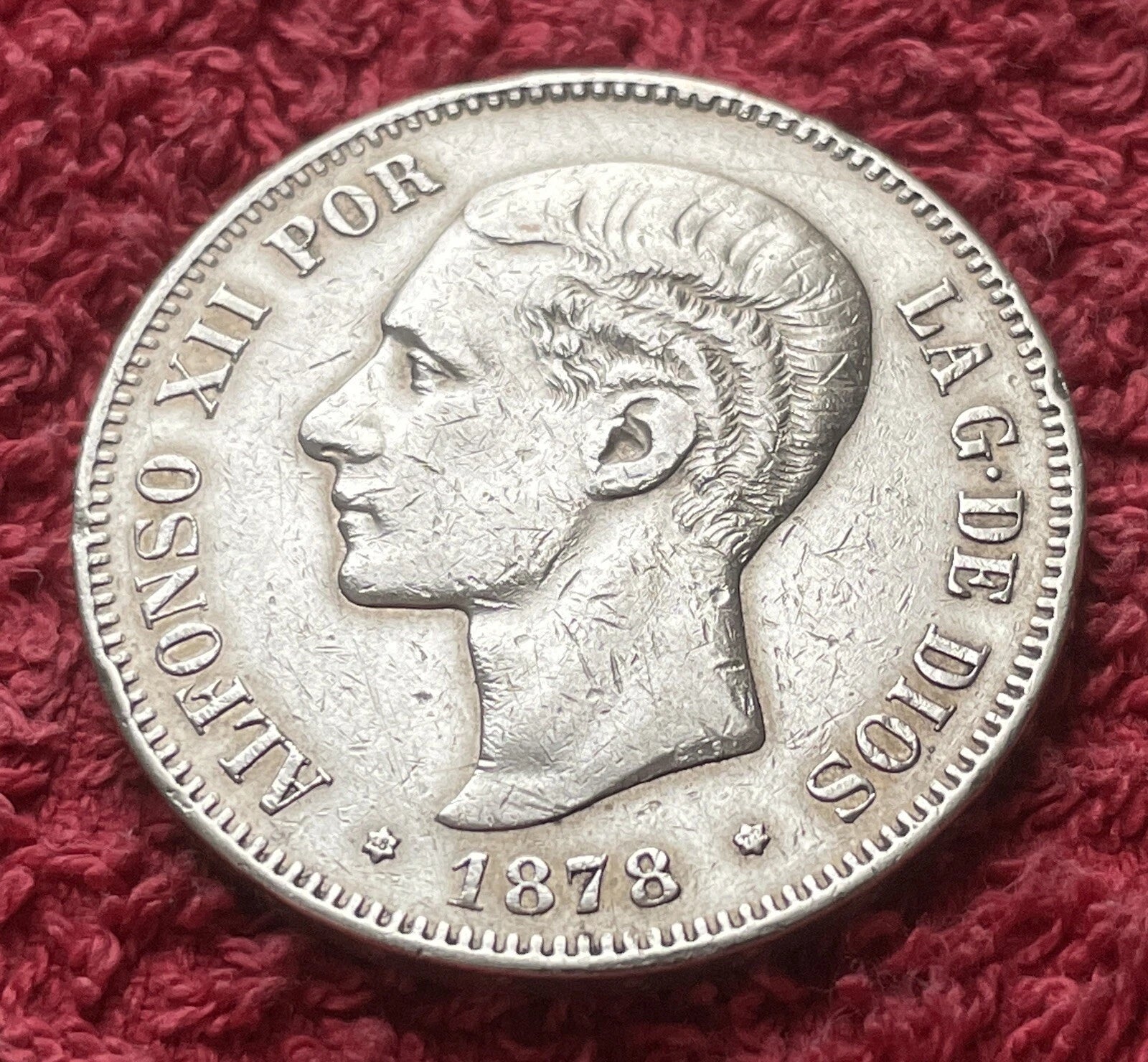 5 Peseten 1878 *78 Spanien – Alfonso XII – 900er Silber Münze