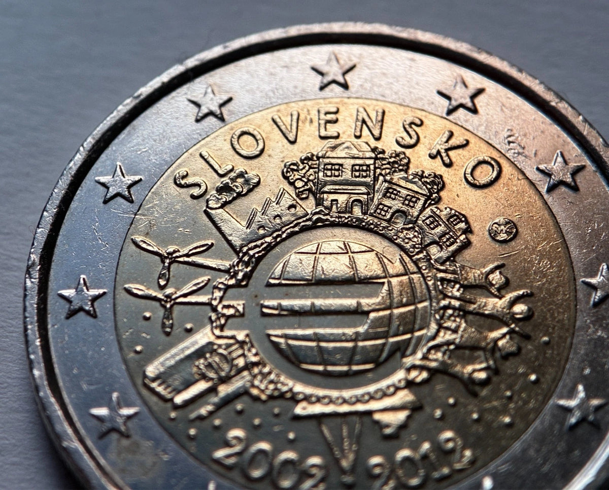 2 Euro 2012 | Slowakei | 10 Jahre Euro-Bargeld | Bi-Metall Gedenkmünze | schön