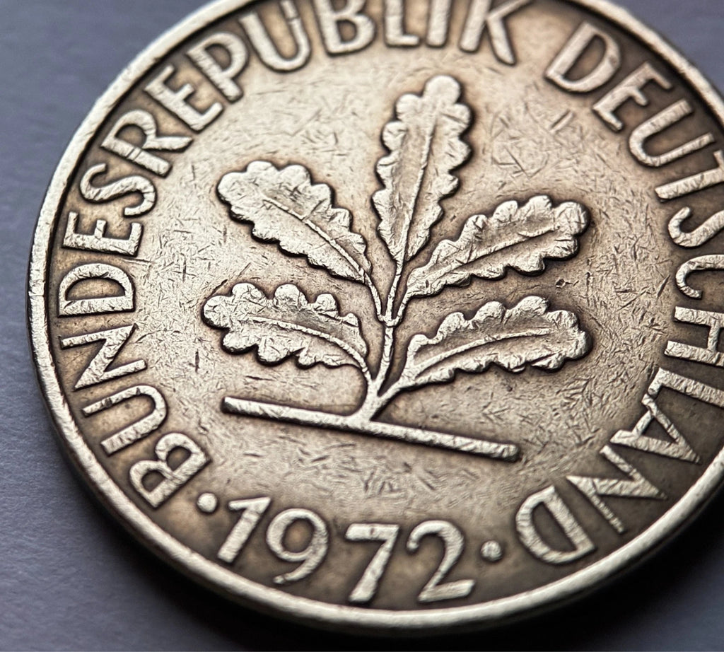 10 Pfennig 1972 J | Bundesrepublik Deutschland (BRD) | Eichenlaub & Ähren | Vermessingter Stahl Münze | schön