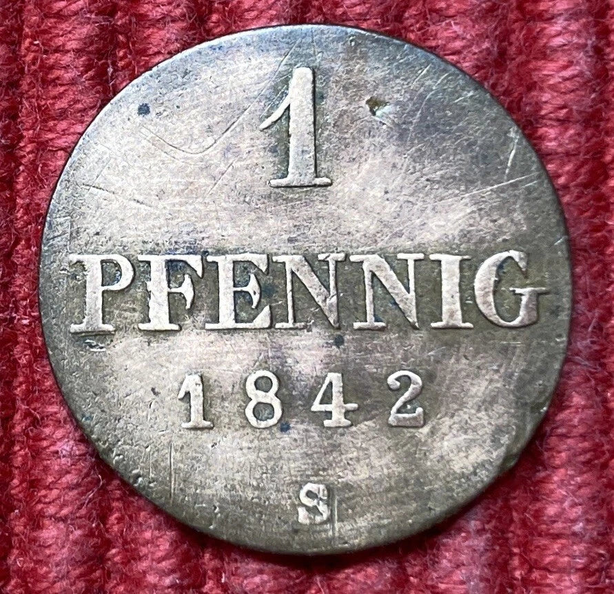 1 Pfennig 1842 S | Hannover | Gekröntes Monogramm | Kupfer-Münze