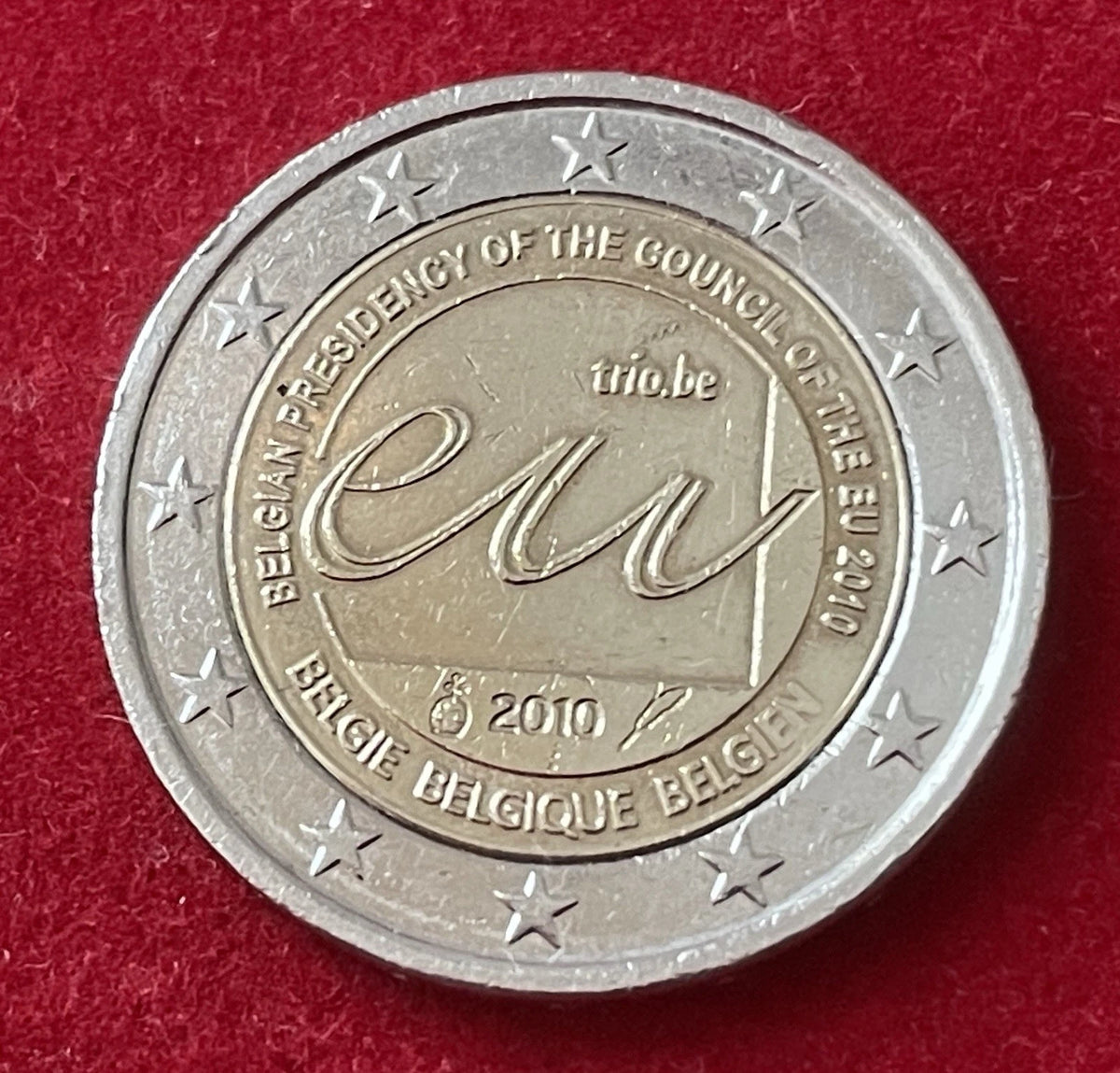 2 Euro 2010 | Belgien | Belgischer Vorsitz im Rat der EU | Bi-Metall Gedenkmünze | Sehr schön