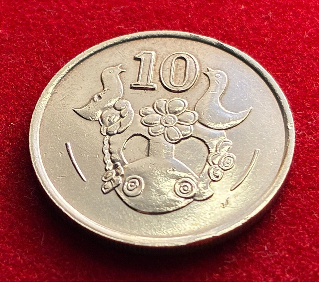 10 Cents 1990 | Zypern | Vase, florale Elemente & Vögel | Nickel-Messing Münze