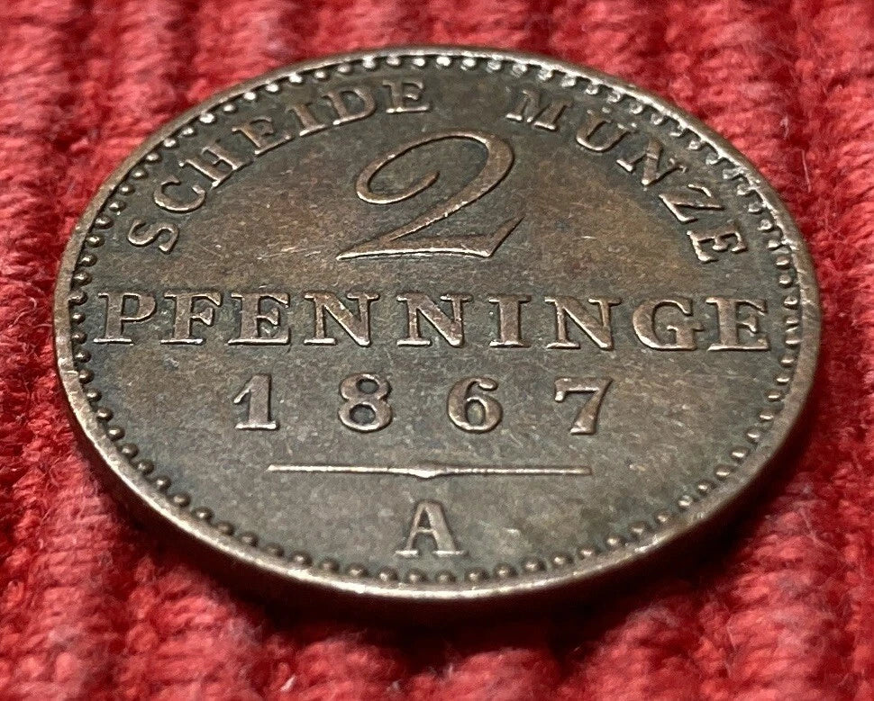 2 Pfenninge 1867 A | Historische Scheidemünze aus Preußen | Kupfer