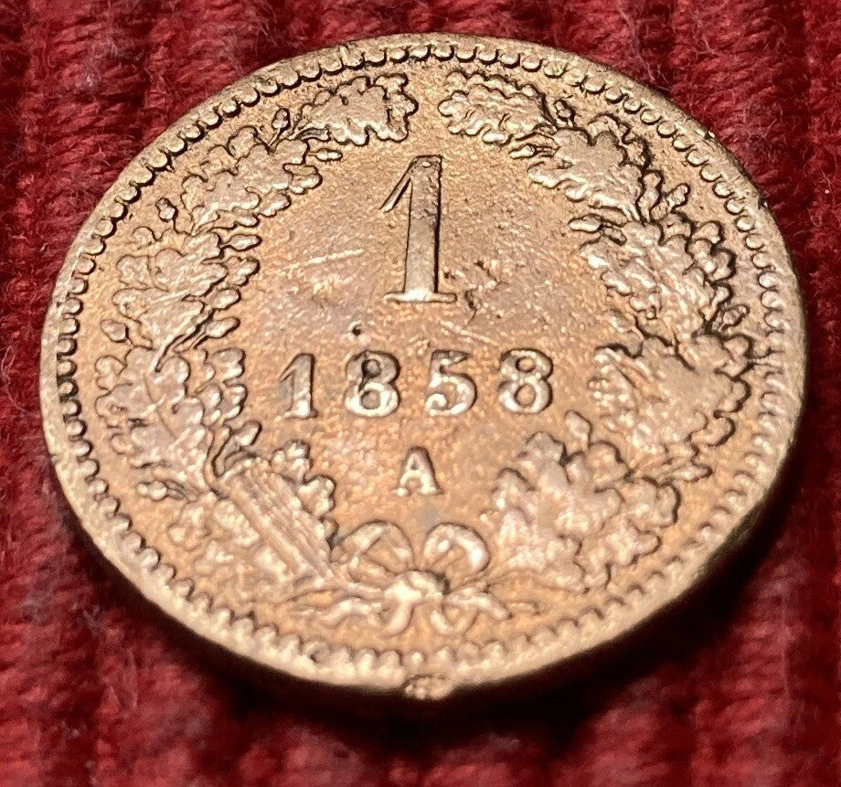 1 Kreuzer 1858 A | Österreich-Ungarn | Kaiser Franz Joseph I. | Kupfer | Historische Scheidemünze