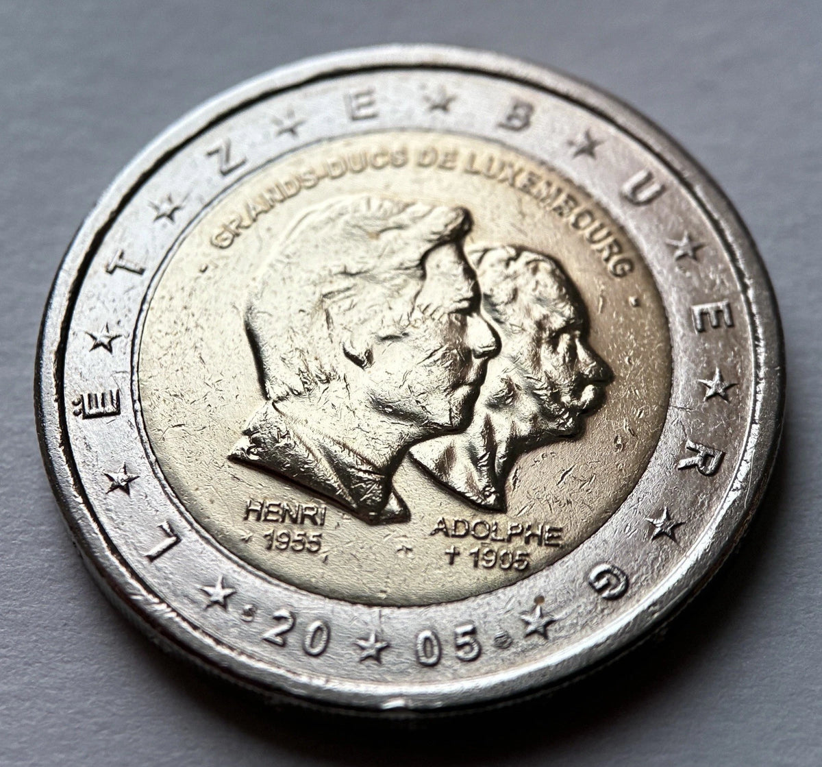 2 Euro 2005 | Luxemburg | Großherzöge Henri & Adolphe | Bi-Metall Gedenkmünze | schön