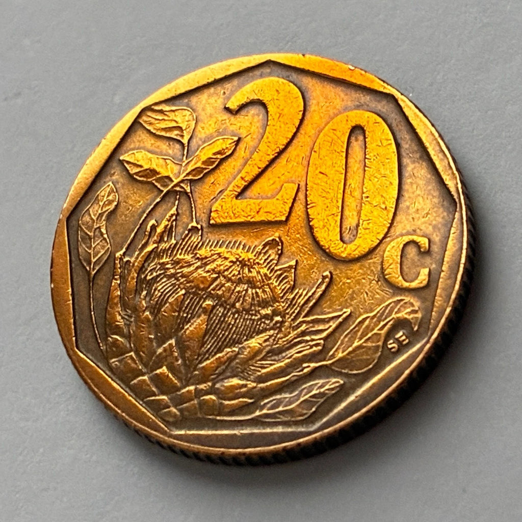20 Cents 1999 | Südafrika | Zuckerbusch Motiv (Protea) | Verbronzter Stahl Münze | schön