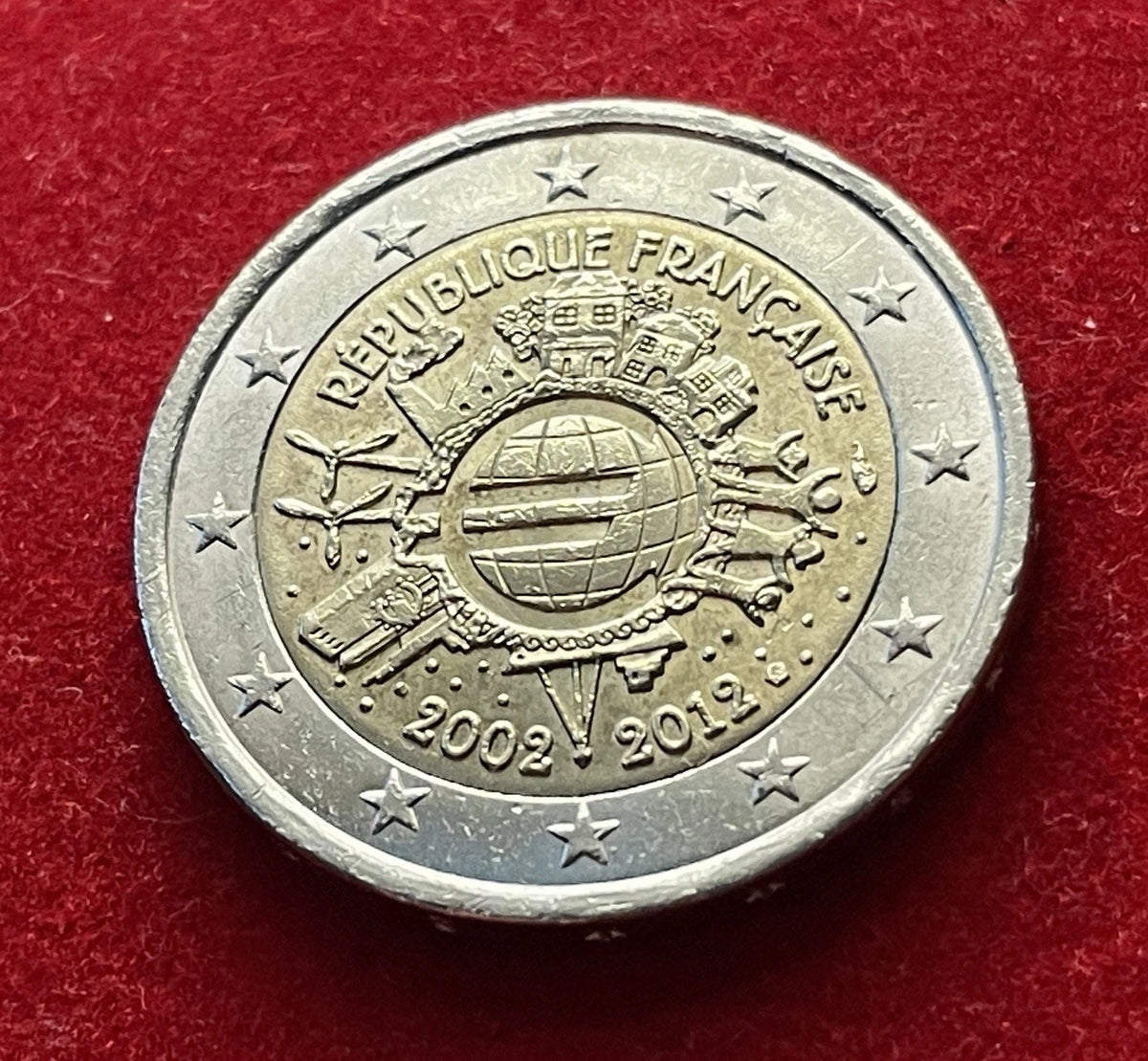 2 Euro 2012 | Frankreich | 10 Jahre Einführung des Euro | Bi-Metall Gedenkmünze | schön