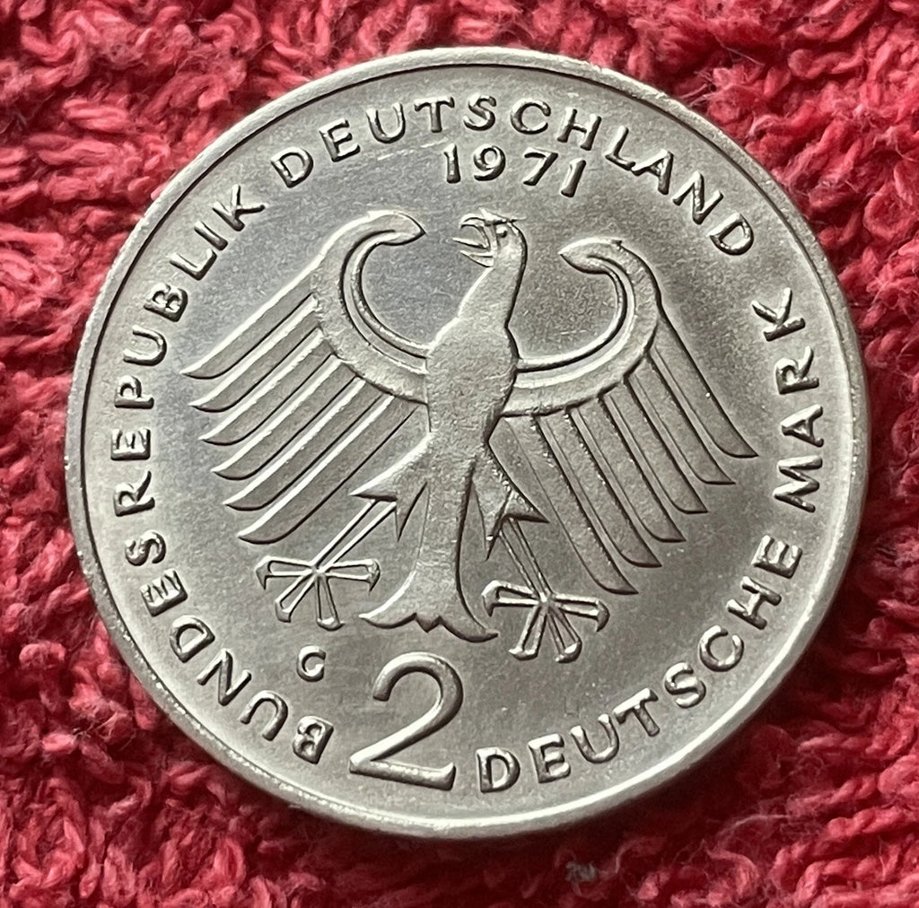 2 Deutsche Mark 1971 G | Bundesrepublik Deutschland | Konrad Adenauer | Kupfer-Nickel Gedenkmünze | vorzüglich