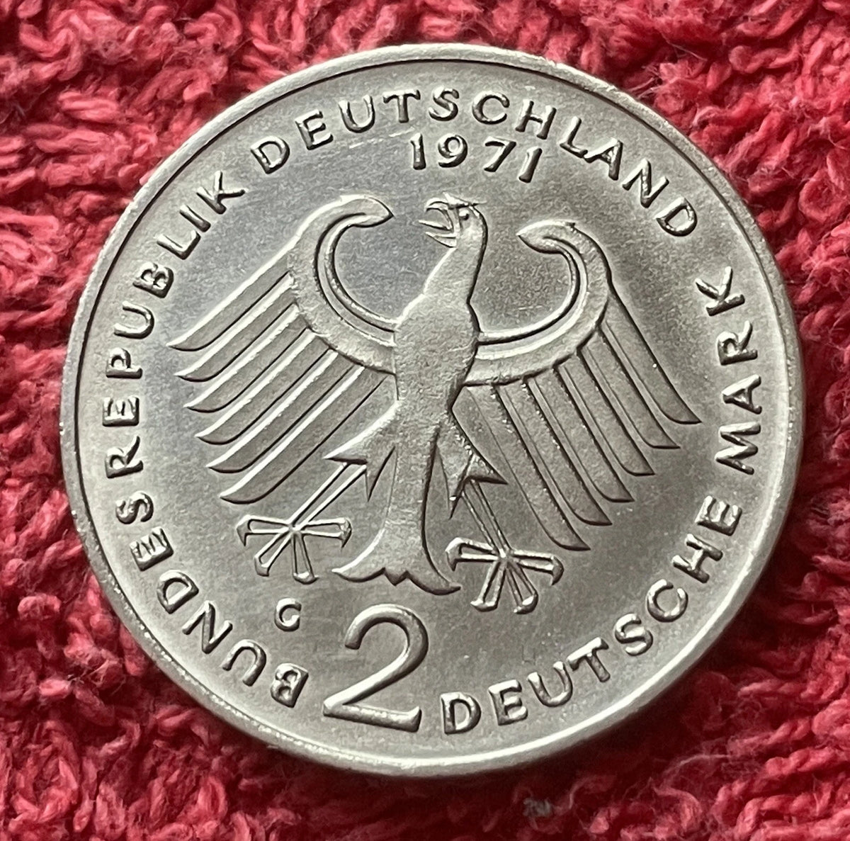 2 Deutsche Mark 1971 G | Bundesrepublik Deutschland | Konrad Adenauer | Kupfer-Nickel Gedenkmünze | vorzüglich