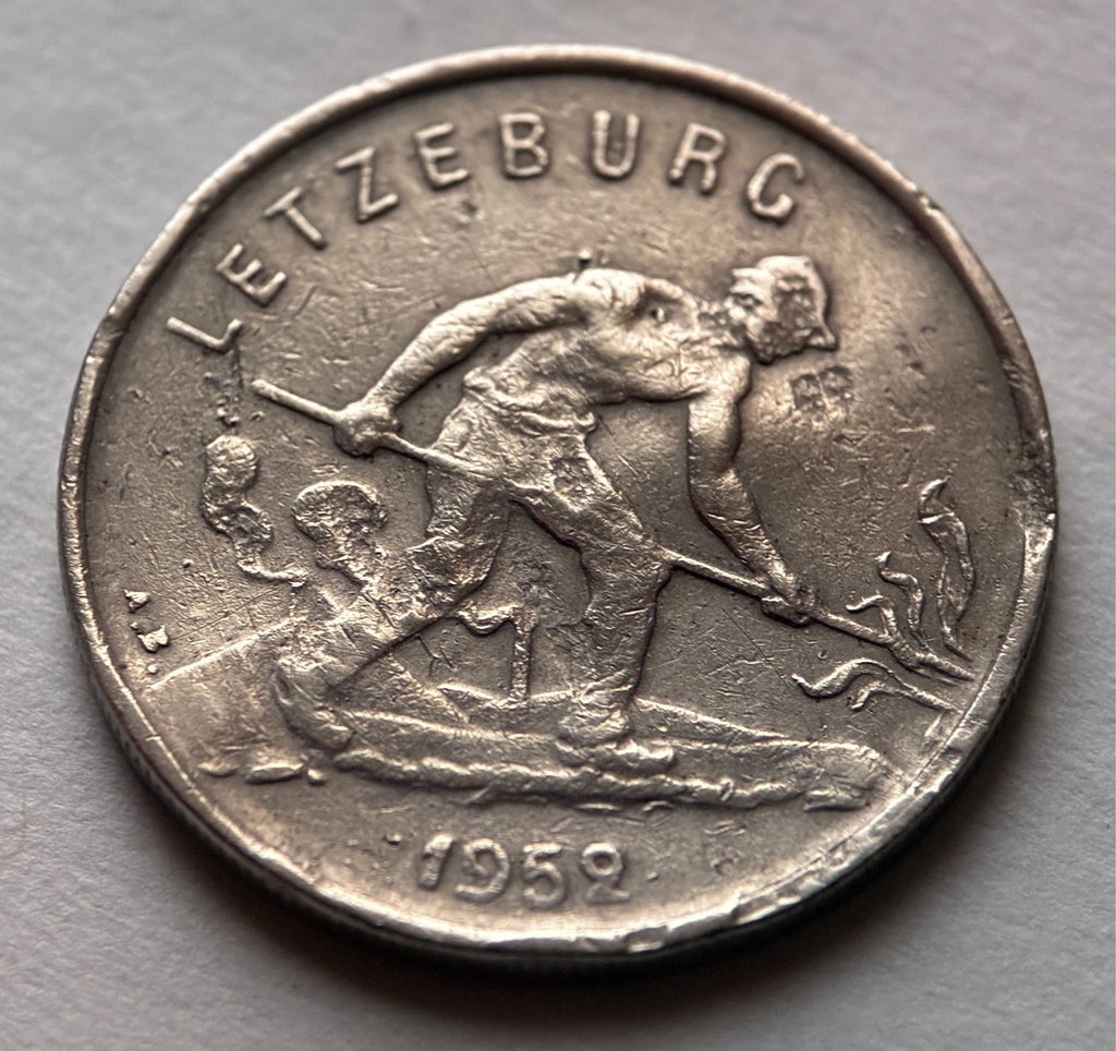 1 Franc 1952 | Luxemburg | „Feierstëppler“ | Großherzogin Charlotte | Kupfer-Nickel-Münze | schön