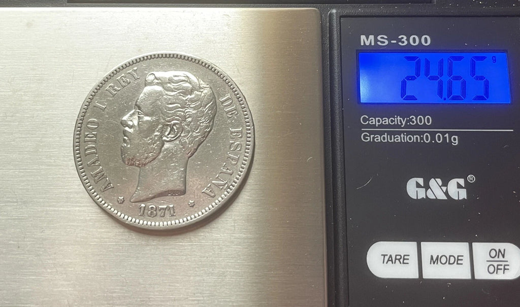 5 Pesetas 1871*71 | Spanien | König Amadeus I. | 900er Silber | Historische Münze | sehr schön