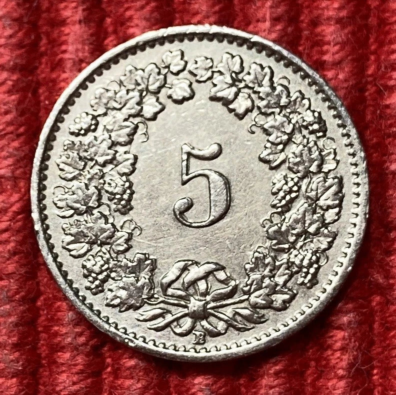 5 Rappen 1949 B | Schweiz | Libertas | Weinlaubkranz | Kupfer-Nickel Münze | schön