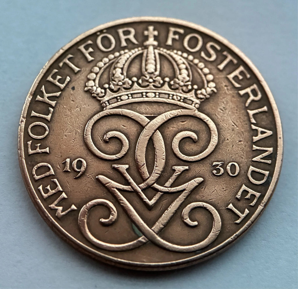 5 Öre 1930 | Schweden | König Gustaf V. | Drei Kronen | Bronze | Historische Münze | schön