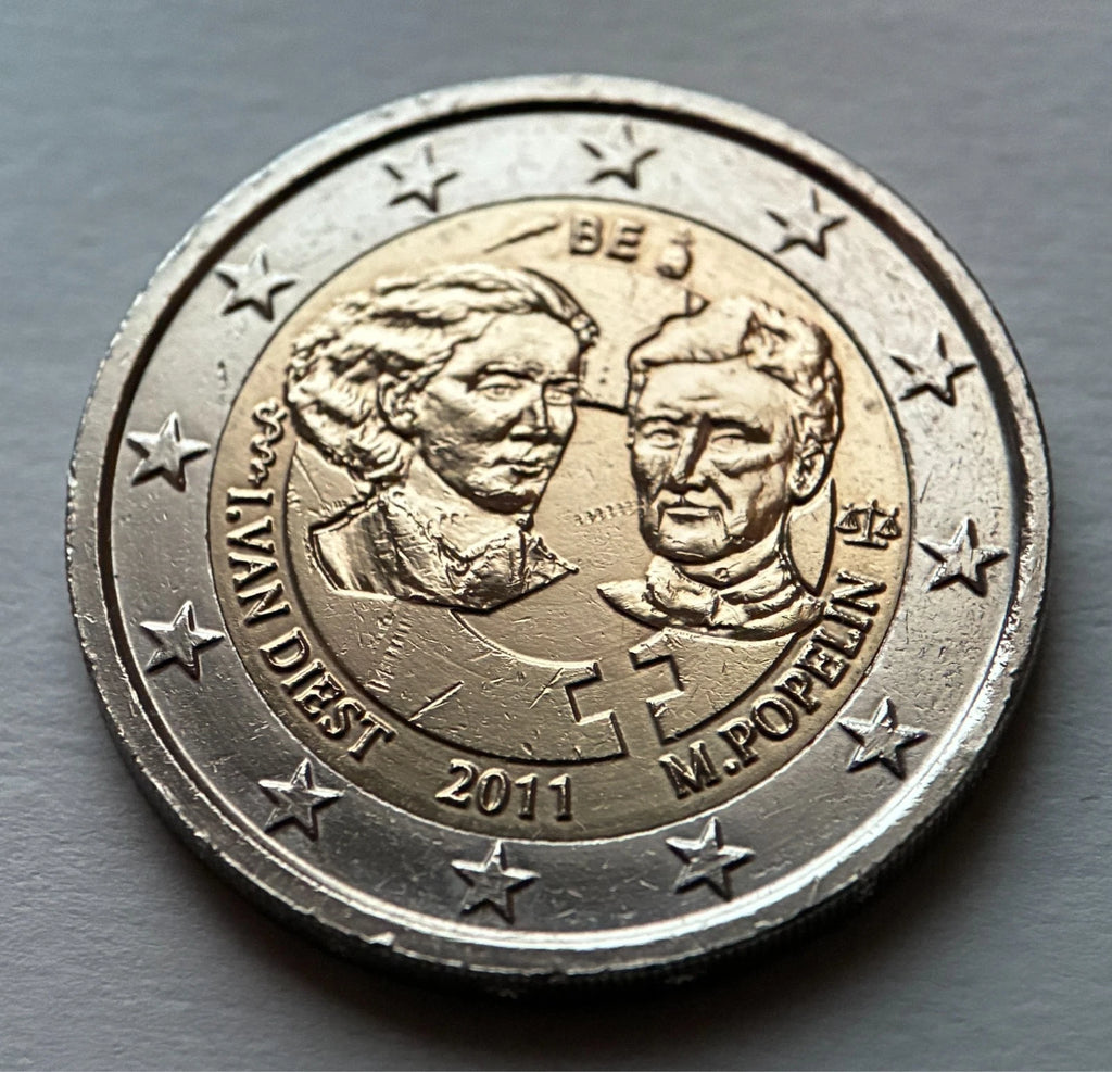 2 Euro 2011 | Belgien | 100 Jahre Frauenrechte | Isala Van Diest & Marie Popelin | Bi-Metall Gedenkmünze | Sehr schön