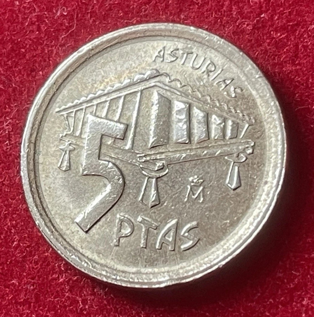 5 Pesetas 1995 | Spanien | Asturischer Kornspeicher | ASTURIAS | Münze aus Aluminiumbronze | Sehr schön