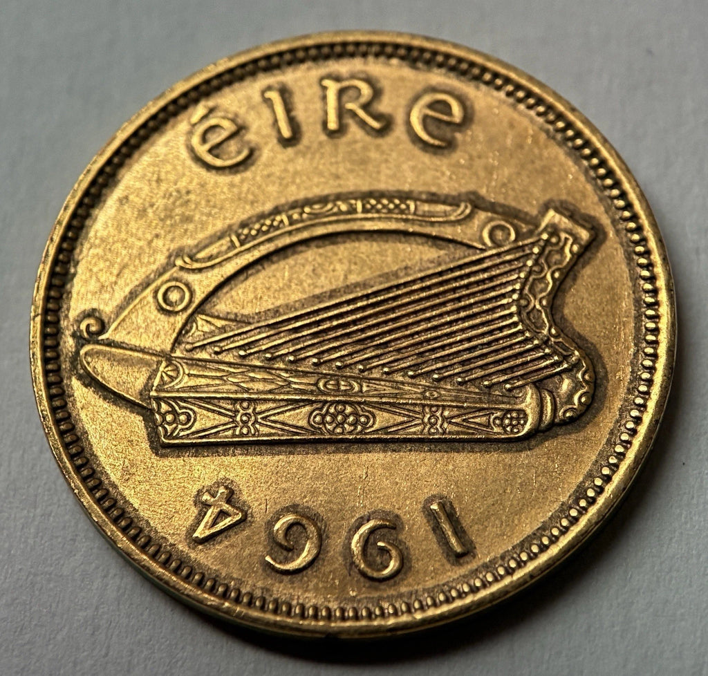 1/2 Penny 1964 | Irland | Glücksmünze der Iren | Bronze | Edel vergoldet | Mit Zertifikat | Münze