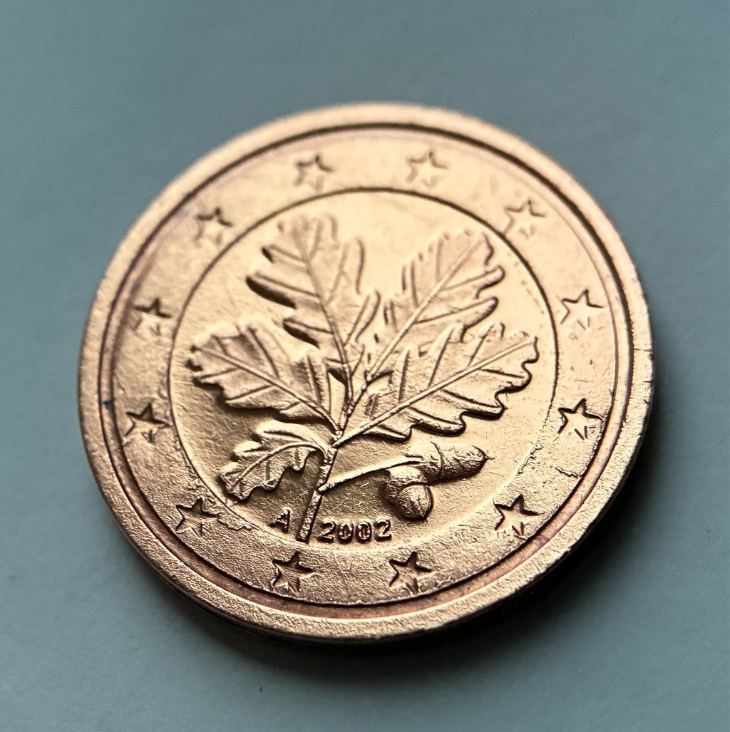 2 Cent 2002 A | Deutschland | Eichenlaub Motiv | Münze aus verkupfertem Stahl