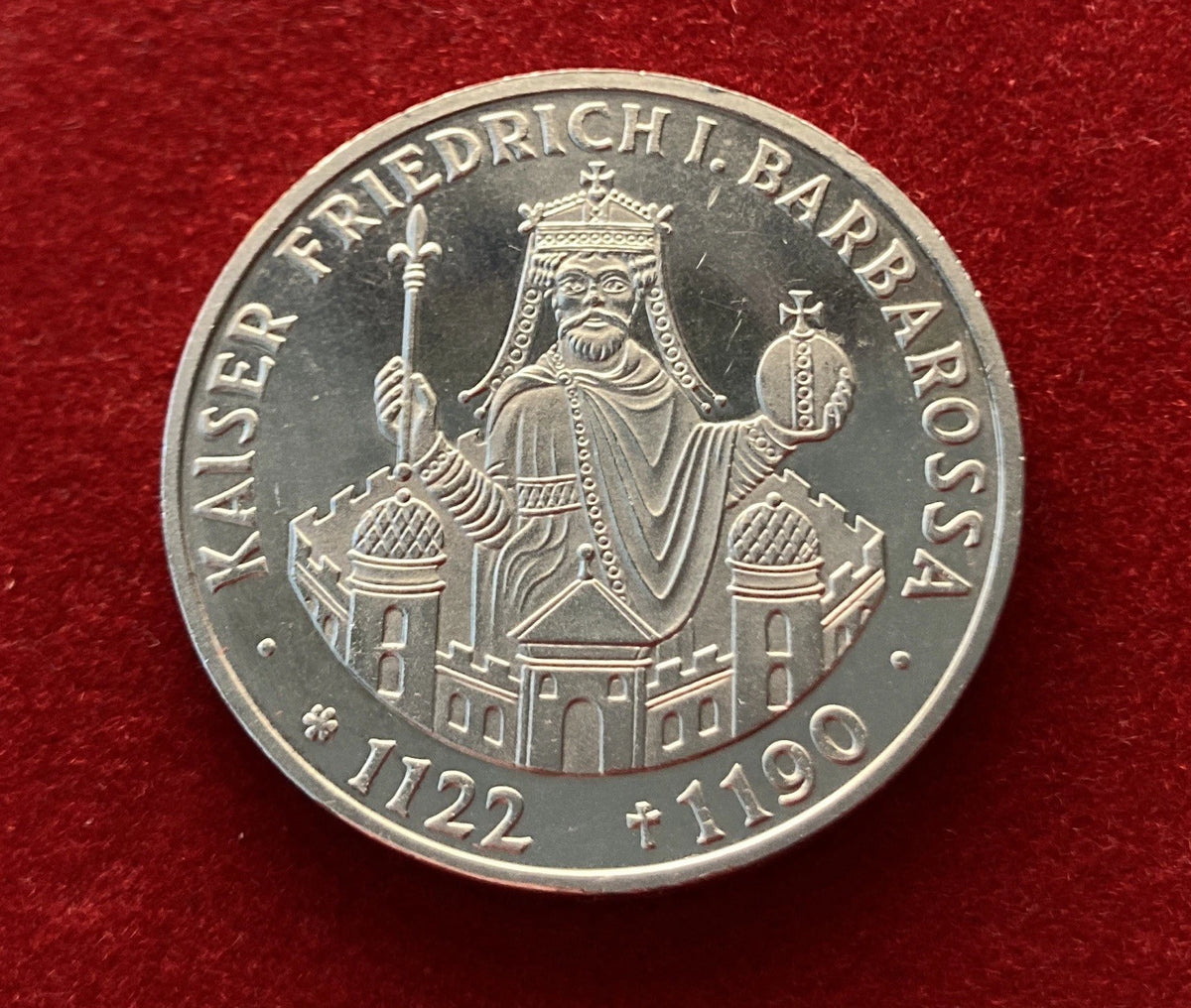 10 Deutsche Mark 1990 F | Bundesrepublik Deutschland | Kaiser Friedrich I. Barbarossa | 625er Silbermünze | vorzüglich