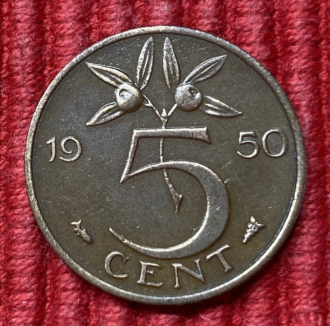5 Cent 1950 | Niederlande | Königin Juliana | Bronze Münze | sehr schön