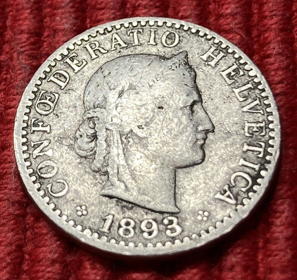 20 Rappen 1893 B | Schweiz | CONFOEDERATIO HELVETICA | Nickel | Historische Münze