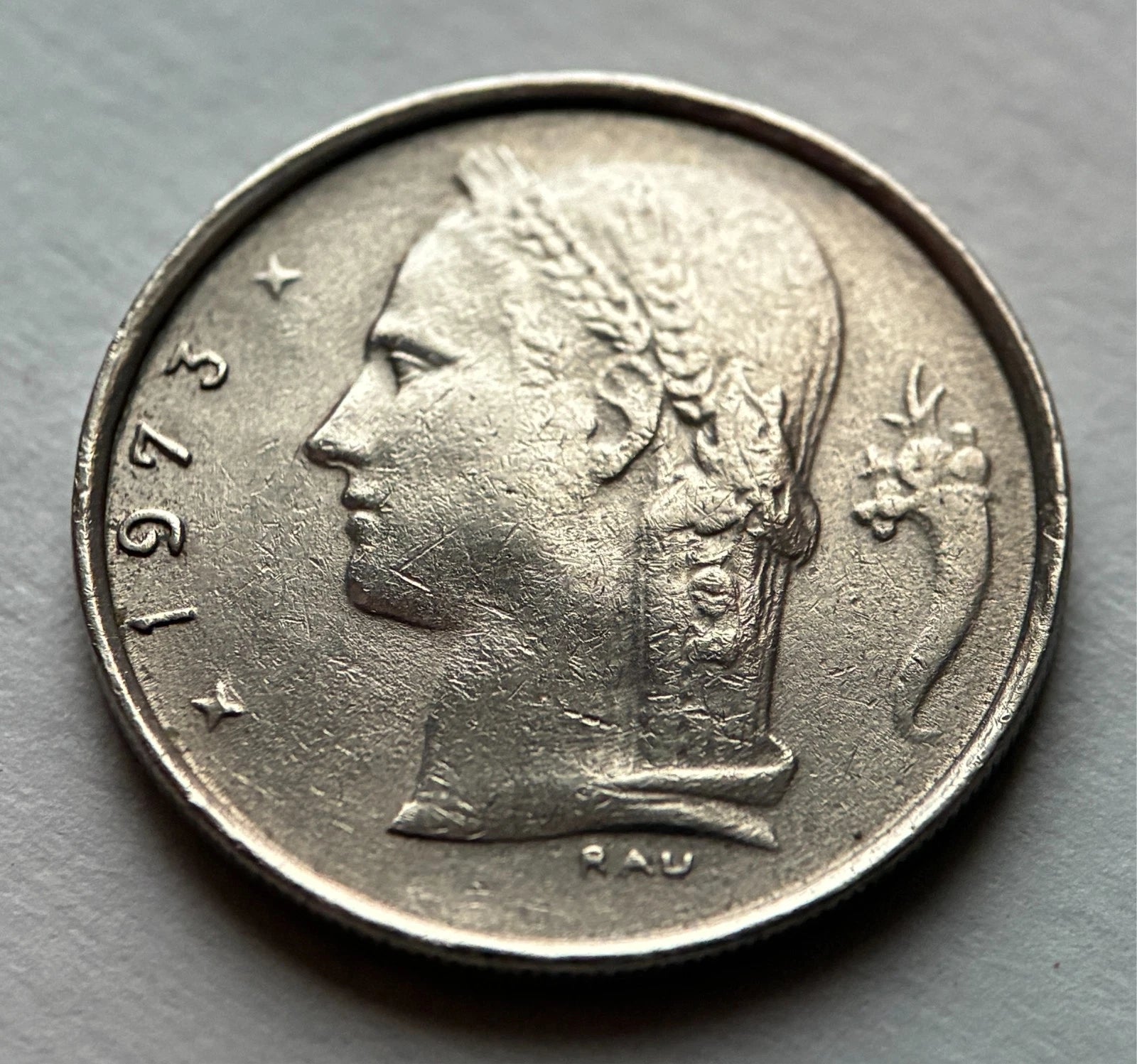 1 Franc Belgien 1973 | Ceres-Kopf & Eichenzweig | BELGIË | Münze