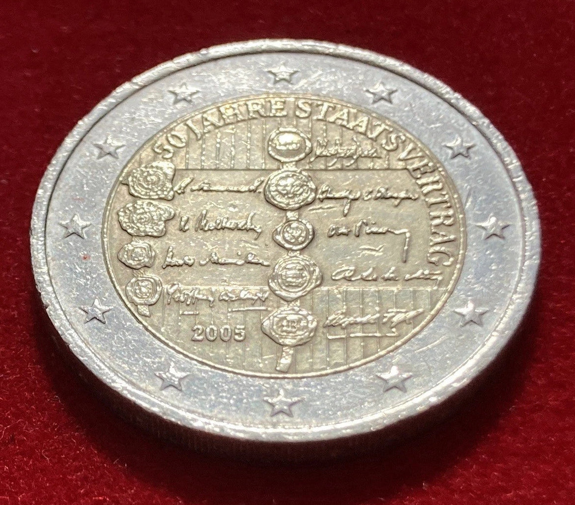 2 Euro 2005 | Österreich | 50 Jahre Staatsvertrag | Bi-Metall Gedenkmünze | schön