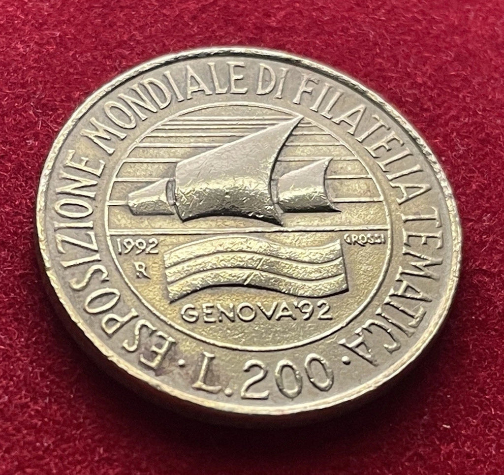 200 Lire 1992 | Italien | Briefmarkenausstellung Genua | Aluminiumbronze Münze | schön