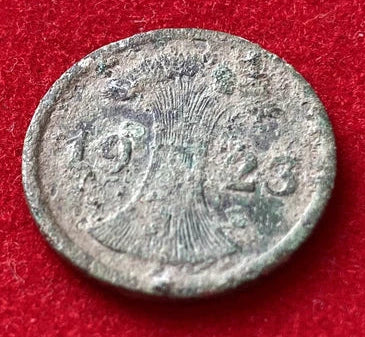 2 Rentenpfennig 1923 | Deutsches Reich | Weimarer Republik | Getreideährenbündel | Münze aus Bronze | schön