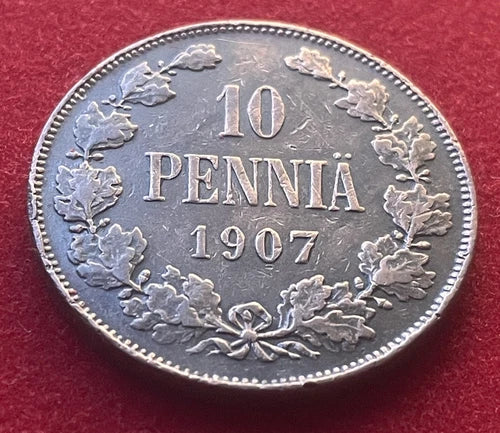 10 Penniä 1907 | Finnland | Zar Nikolaus II. | Kupfer | Historische Münze