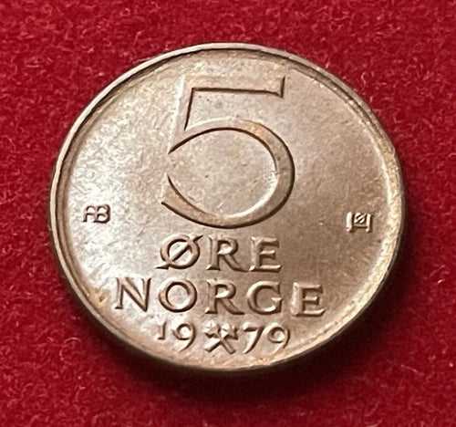 5 Öre 1979 | Norwegen | König Olav V. | Norwegische Krone | Bronze Münze