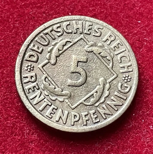 5 Rentenpfennig 1924 A | Weimarer Republik | Deutsches Reich | Münze aus Aluminiumbronze | Sehr schön