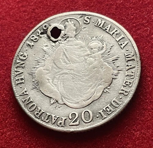 20 Kreuzer 1848 | Königreich Ungarn | Ferdinand I. | 583er Silber – Gelocht | Historische Münze