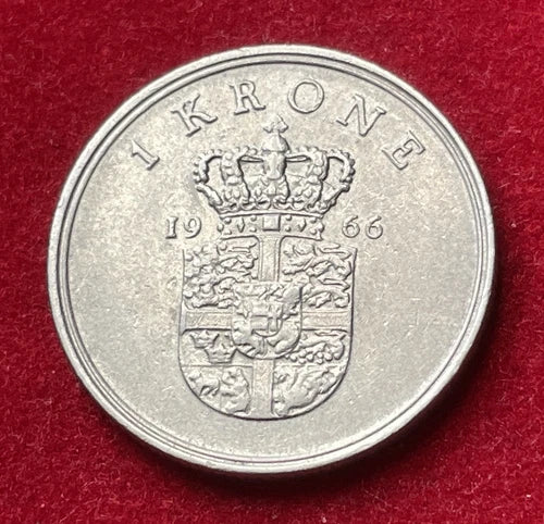 1 Krone 1966 | Dänemark | König Frederik IX. | Dänische Krone | Kupfer-Nickel Münze