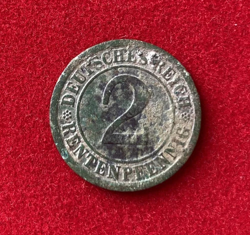2 Rentenpfennig 1923 | Deutsches Reich | Weimarer Republik | Getreideährenbündel | Münze aus Bronze | schön