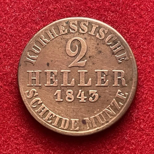 2 Heller 1843 | Kurfürstentum Hessen-Kassel | Kupfer-Münze