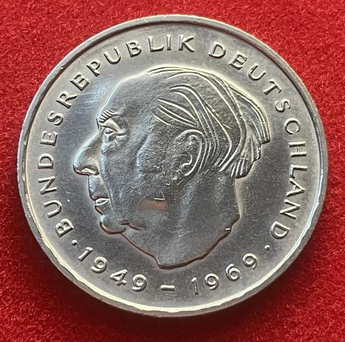2 Deutsche Mark 1972 G | Bundesrepublik Deutschland | Theodor Heuss | Kupfer-Nickel Gedenkmünze | sehr schön