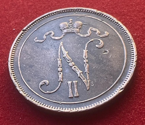 10 Penniä 1907 | Finnland | Zar Nikolaus II. | Kupfer | Historische Münze