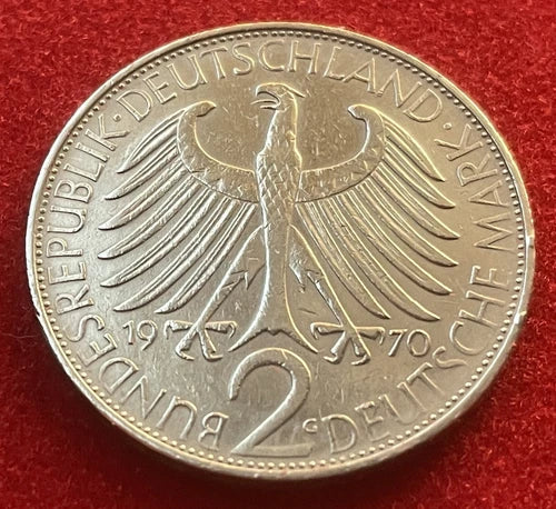 2 Deutsche Mark 1970 G | Bundesrepublik Deutschland | Max Planck | Kupfer-Nickel Gedenkmünze | schön