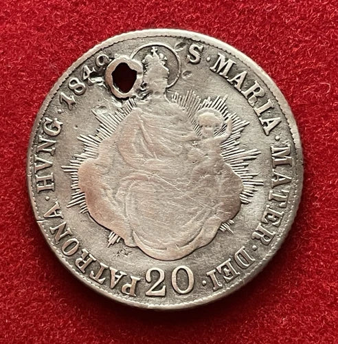 20 Kreuzer 1848 | Königreich Ungarn | Ferdinand I. | 583er Silber – Gelocht | Historische Münze