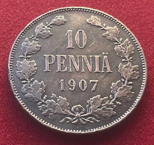 10 Penniä 1907 | Finnland | Zar Nikolaus II. | Kupfer | Historische Münze