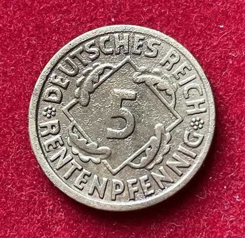 5 Rentenpfennig 1924 A | Weimarer Republik | Deutsches Reich | Münze aus Aluminiumbronze | Sehr schön