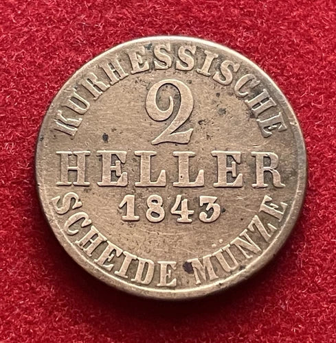 2 Heller 1843 | Kurfürstentum Hessen-Kassel | Kupfer-Münze