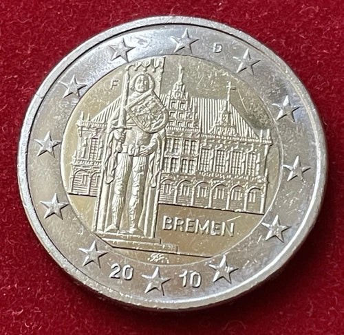 2 Euro 2010 F | Deutschland | Bremer Rathaus & Roland-Statue, Bremen | Bi-Metall Gedenkmünze | sehr schön