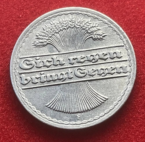 50 Pfennig 1922 F | Weimarer Republik | Deutsches Reich | Münze aus Aluminium | Sehr schön