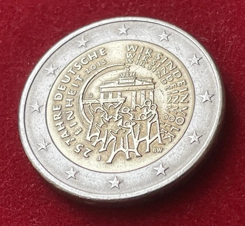2 Euro 2015 J | Deutschland | 25 Jahre Deutsche Einheit | Bi-Metall Gedenkmünze | schön