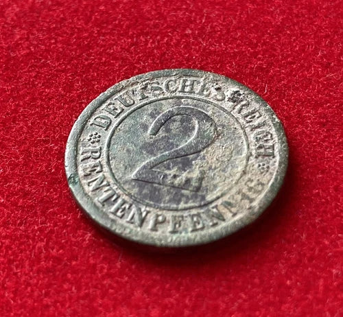 2 Rentenpfennig 1923 | Deutsches Reich | Weimarer Republik | Getreideährenbündel | Münze aus Bronze | schön